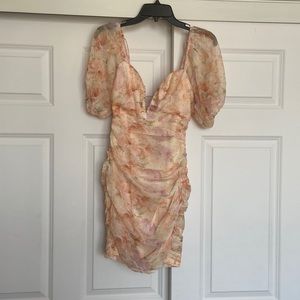 Puff sleeve v neckline mini dress